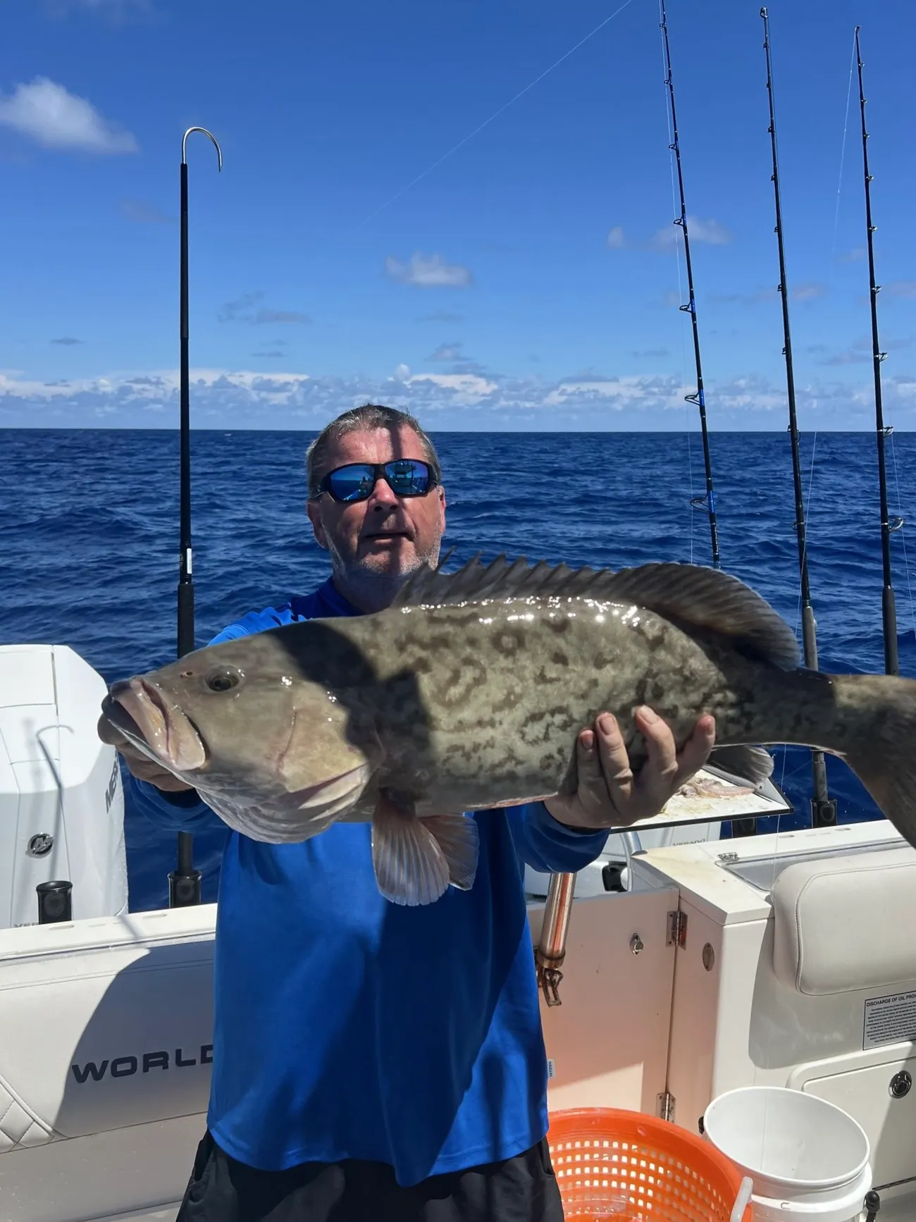 Guest holding a large gag grouper on a Gulf fishing charter